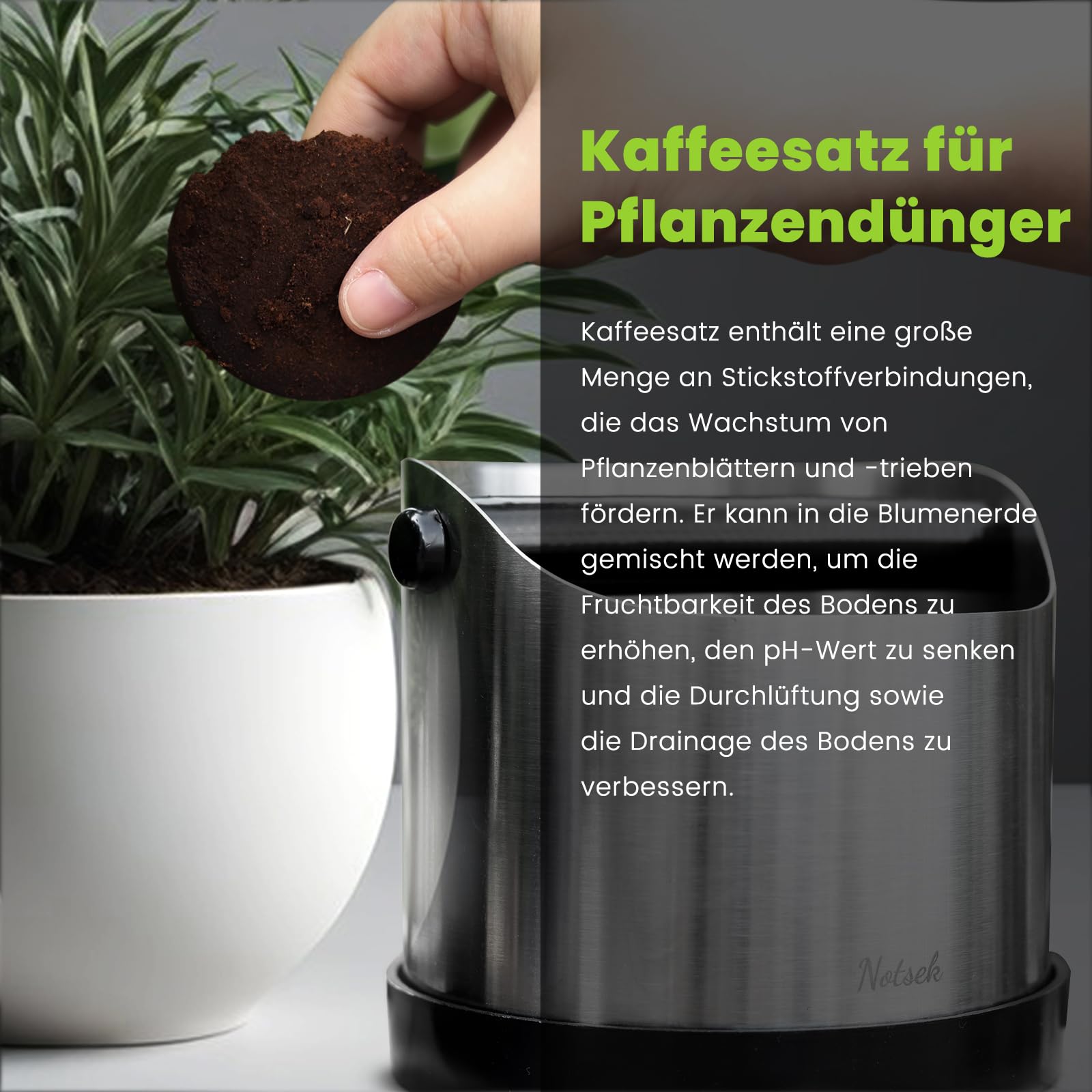 NOTSEK pojemnik na fusy do ekspresu do kawy, 1,2L duży stalowy pojemnik na fusy do espresso, pojemnik na fusy do portafilter, pojemnik na fusy do ekspresu do kawy Delonghi Sage Ninja, srebrny