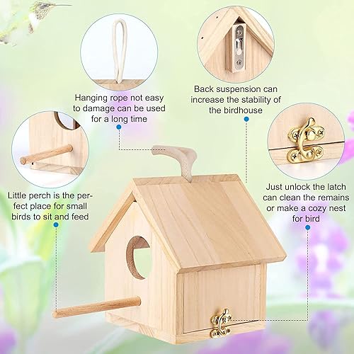 Miniatura 3 de GINDOOR 2 casas para pájaros para espacio exterior con poste, pajarera de madera, casa de pájaros azul, casas para pájaros para exteriores, colgar