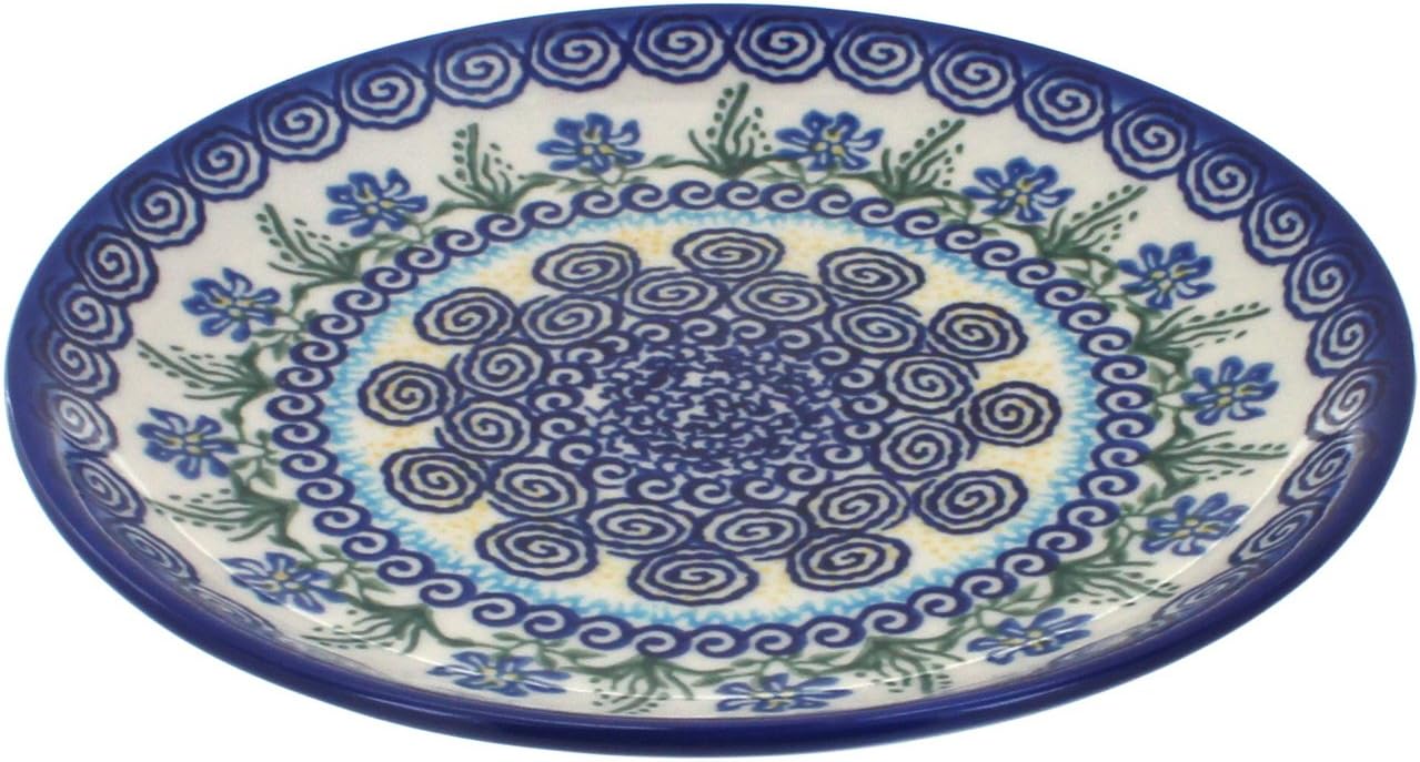 Blue Rose Polish Pottery - Orange Ashley Dessert Plate - 7.5" Diameter - Beautiful Plate for Cake, Appetizers, or Snacks