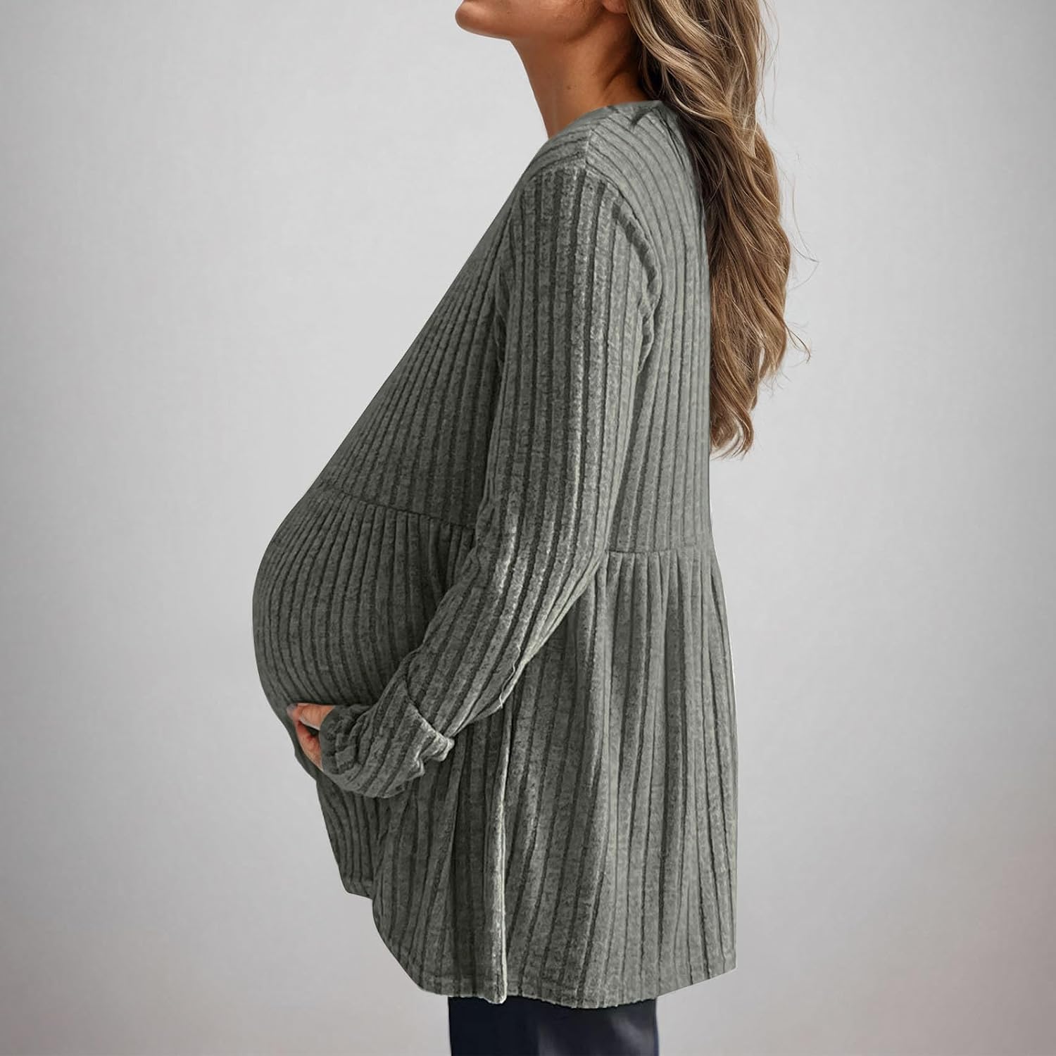 Women's Maternity Shirts Ribbed Knit Pregnancy Tops Long Sleeve Crewneck Casual Maternity Tunic Top Fall Clothes
