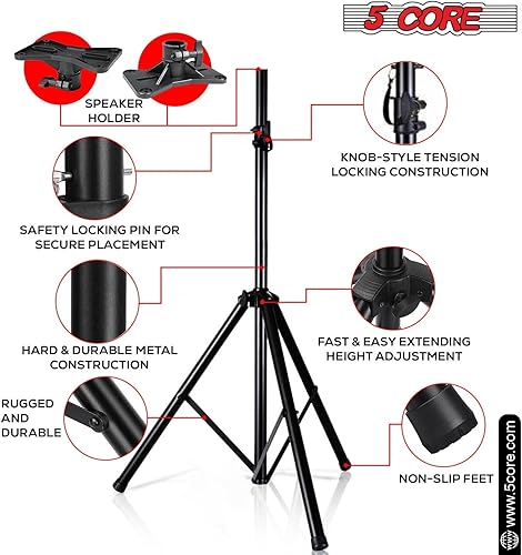 Miniatura 5 de 5 Core Trípode ajustable para altavoz, altura de 40 a 72 pulgadas, carga máxima de 100 libras, soporte de monitor de estudio PA DJ portátil de alta