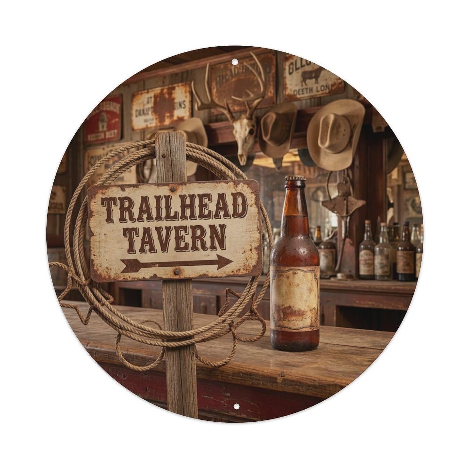 Vintage Beer Western Cowboy Trailhead Tavern Retro Bar for Metal Tin Sign