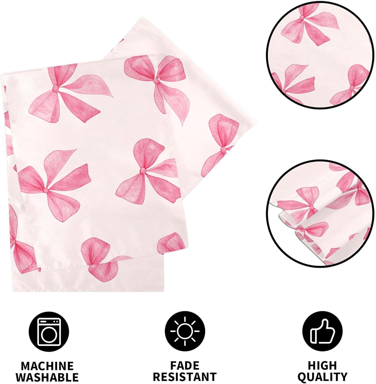 Burbuja Pink Bow Table Runner 108 inches Long for Dining Table Decor, Heat Resistant Table Runner for Home Farmhouse Party Holidays