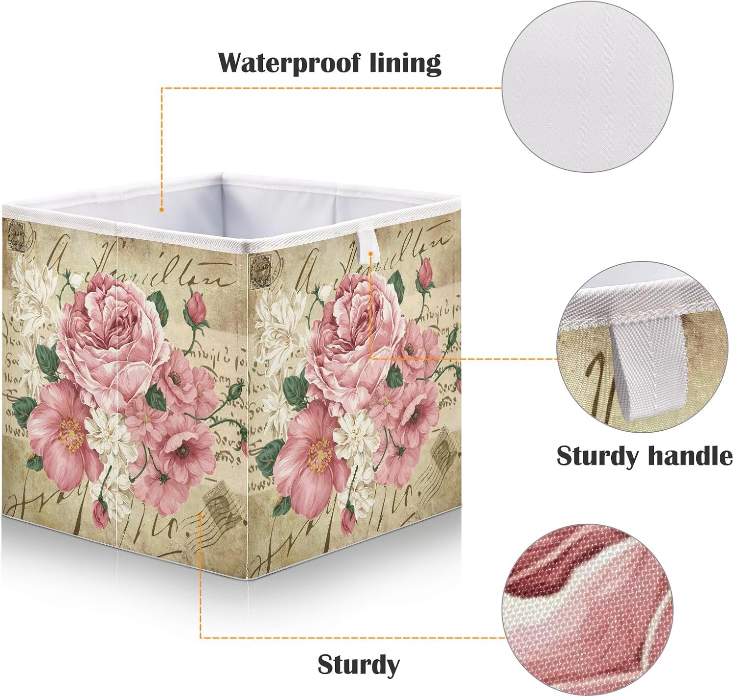 Bolaz Vintage Shabby Chic Pink Rose Flowers Closet Organizers Storage Cubes Storage Bins Shelf Baskets Containers for Home Kids Room Toys Office,Rectangle image 4