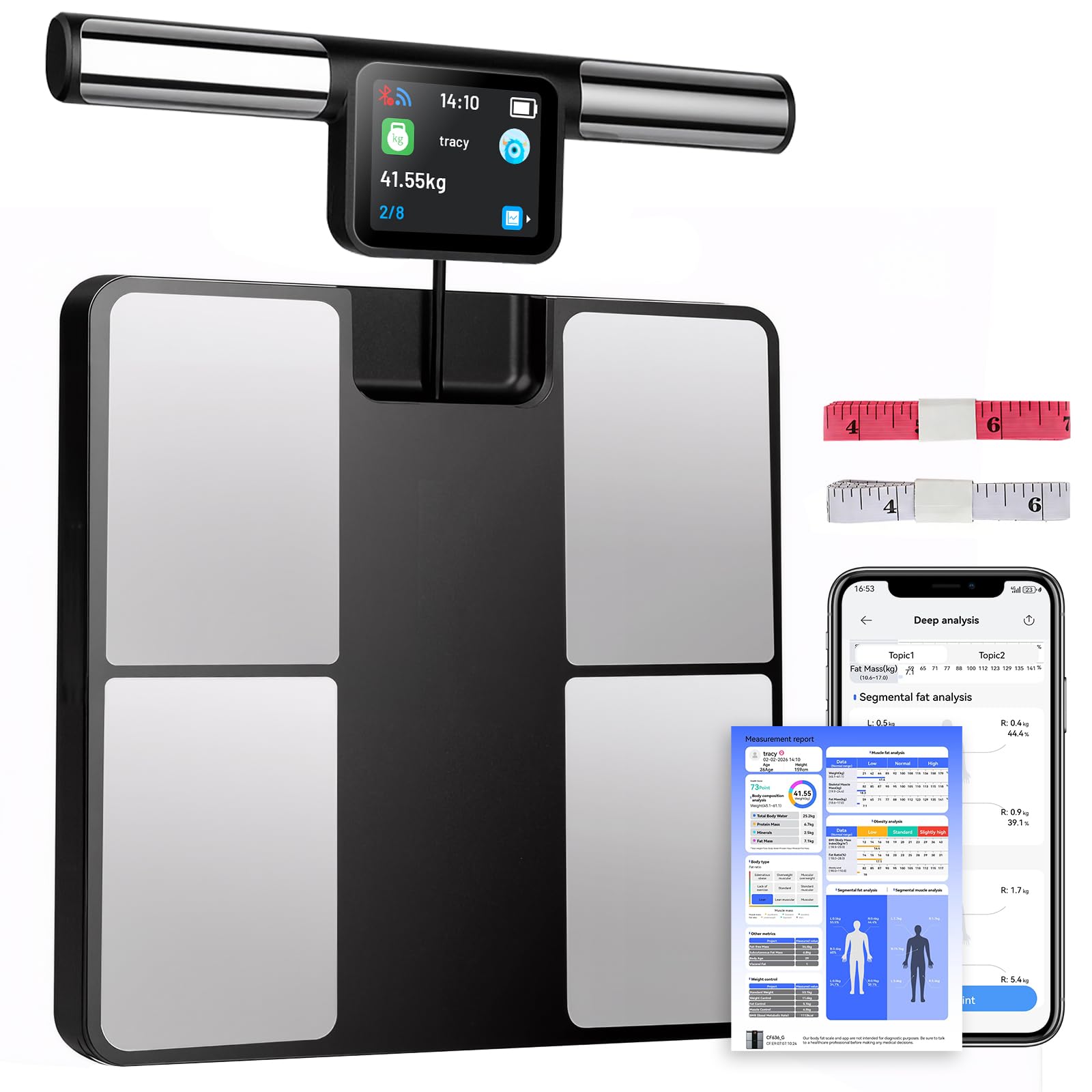 Körperfettwaage mit 8 Elektroden, Waage Personen mit 58 Körperanalyse Großem Display Personenwaage Digital mit Bluetooth App 180 kg/400 lbs Körperfettwaage mit Handsensoren für BMI, Protein, BMR