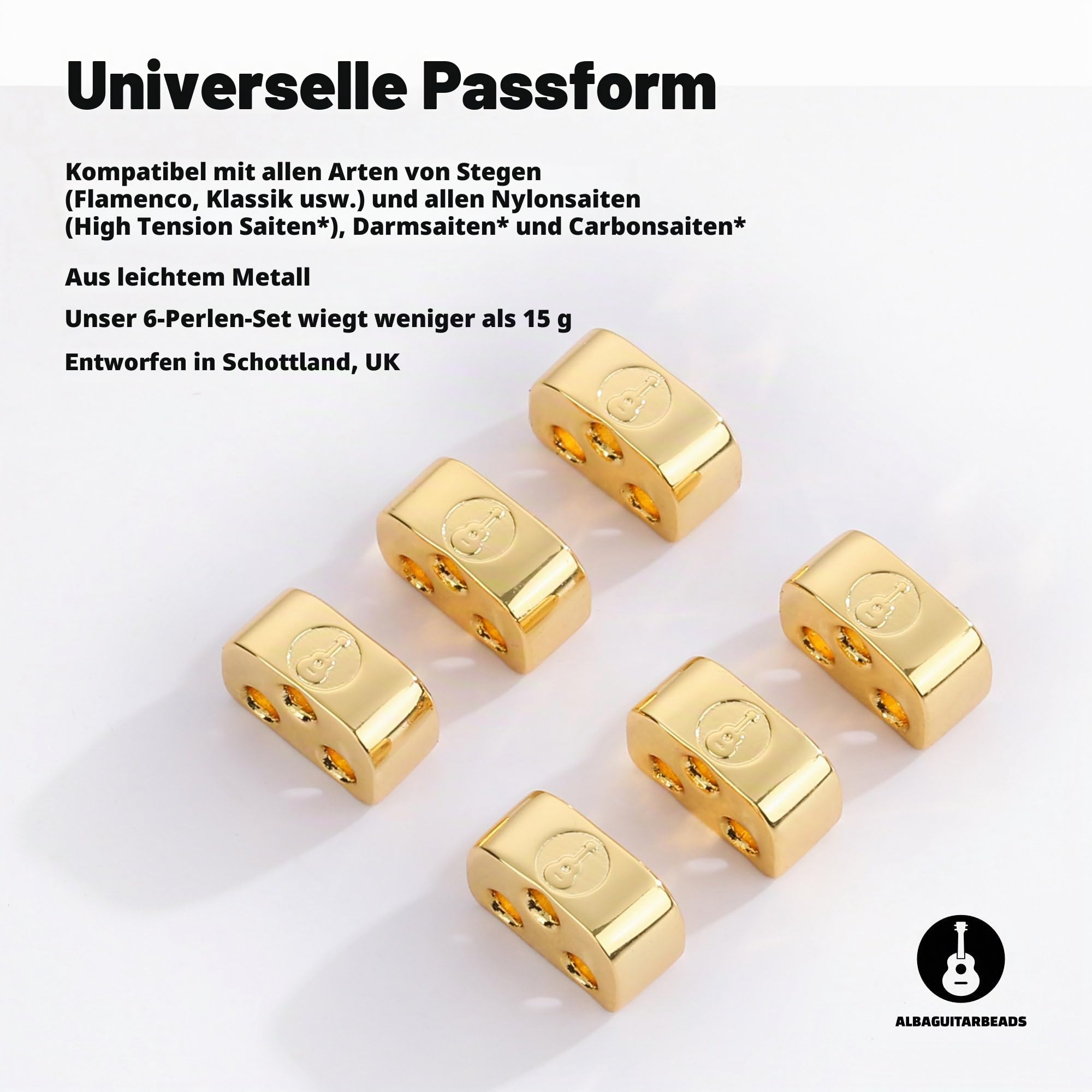 Gold Alba Guitar Beads aus Metall für Klassische, Flamenco- und Akustik Gitarren mit Nylonsaiten