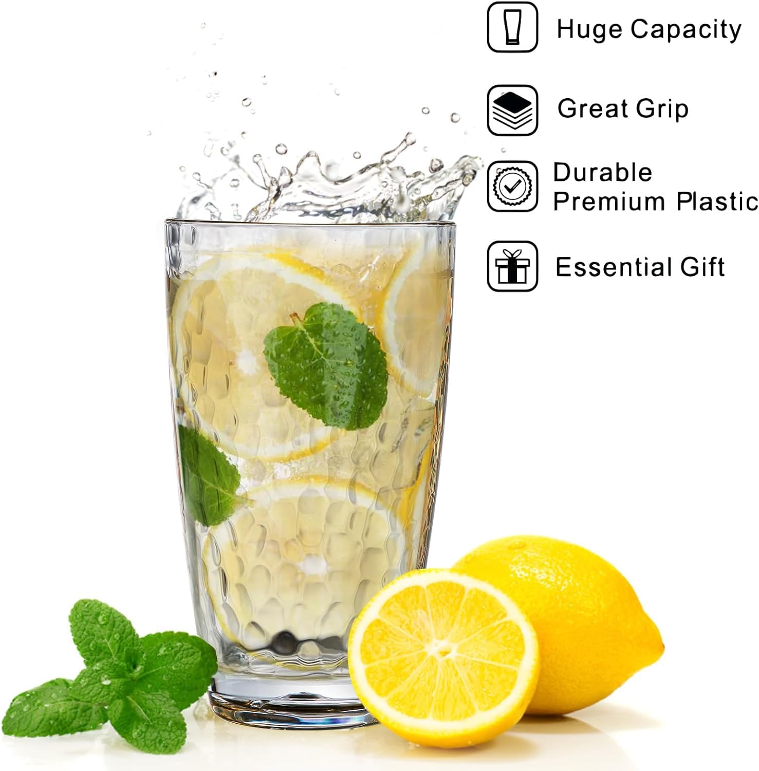 Tebery 8 Pack 600ml Plastic Highball Drinking Glasses, 20 Ounces Plastic Tumbler Cups - Image 4