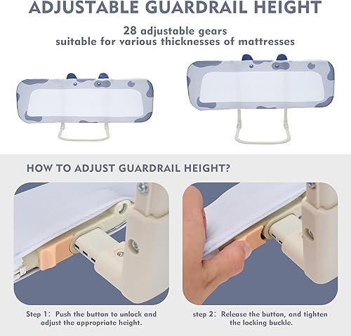 Miniatura 5 de Riel de cama para niños pequeños  Barandilla plegable para cuna de bebé, altura ajustable, barandillas de seguridad para cama de niños para viajes