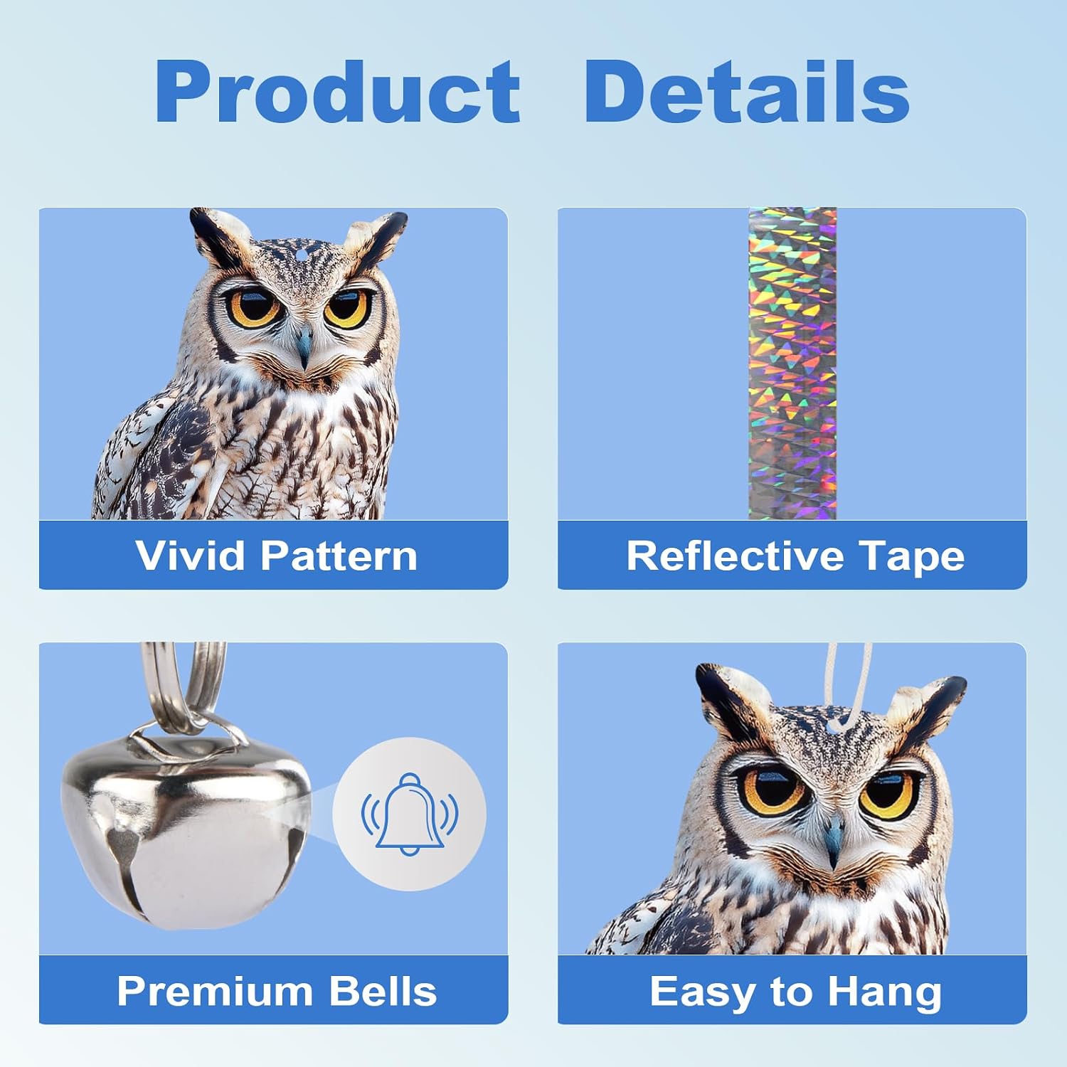 5PCS Garden Owl to Scare Pigeons Away from Porch Flat Paper Fake Owl to Keep Pigeon Away from Balcony Hanging Plastic Owl Woodpecker Scare Devices with Reflective Tape for Tree Patio Window Roof image 3