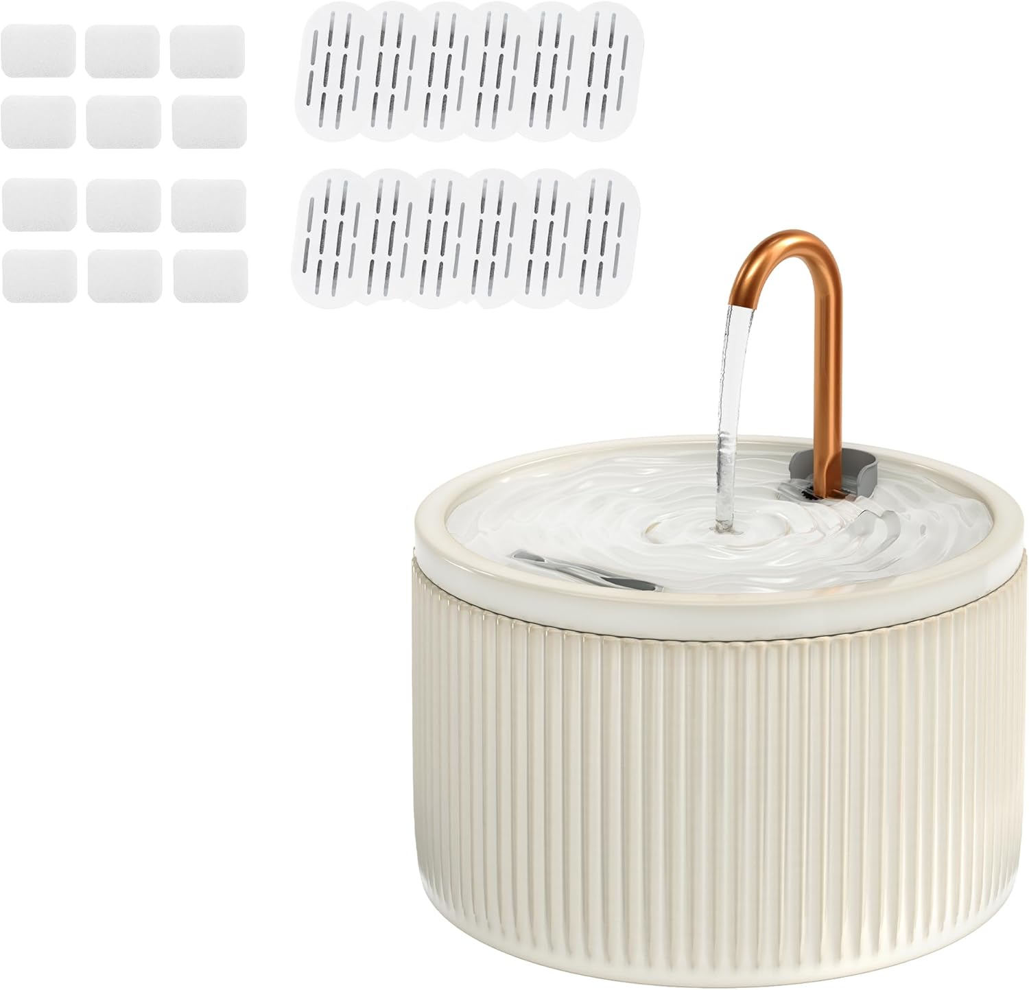 DOOOB Beige Cearmic Cat Water Fountain with 24 Pcs Cat Water Fountain Filters