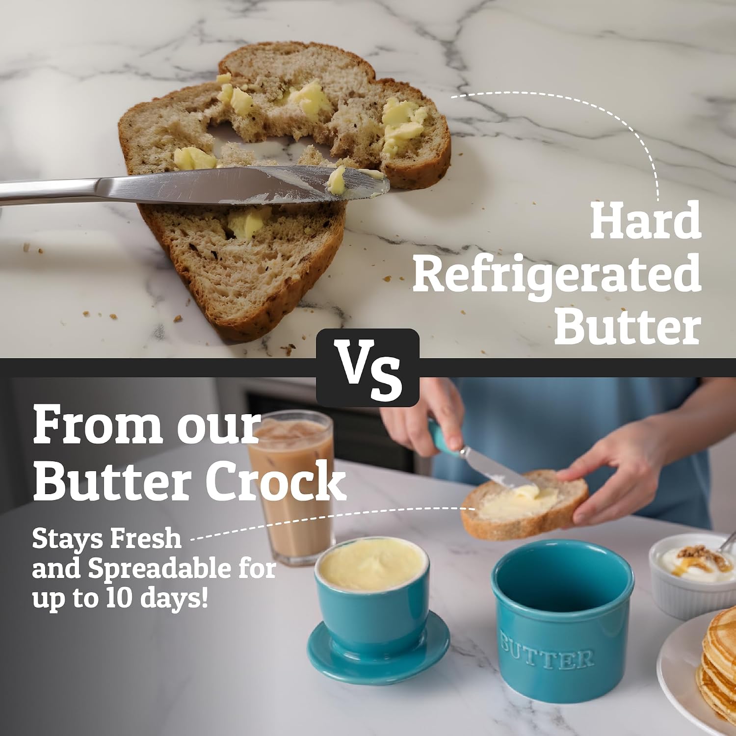 PriorityChef French Butter Crock with Lid, Keep Butter Spreadable & Fresh, Butter Keeper to Leave On Counter, French Butter Dish Perfect for Bread and Toast, Ideal Kitchen Gift, Turquoise image 2