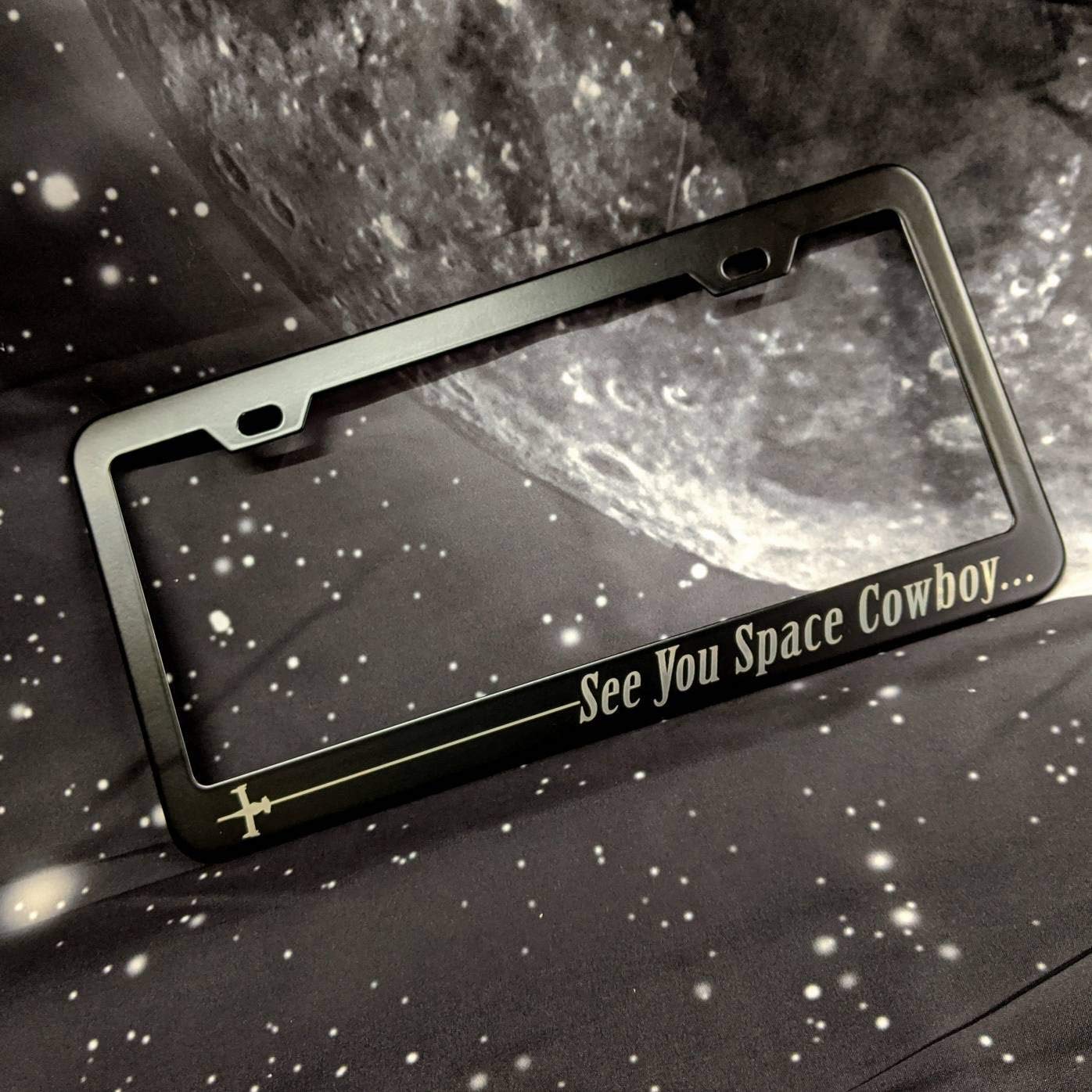 LIBERHAUS HURASNKZ Aluminum License Plate Frame See You Space Cowboy - Cowboy Bebop Inspired - Metal License Plate Frame Car Licenses Plate Covers Holders for US Vehicles