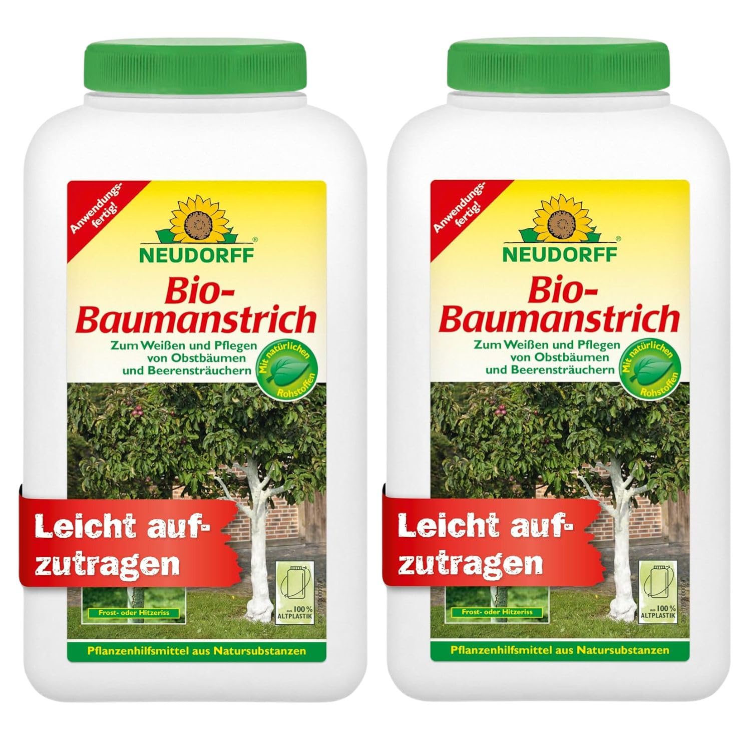 Neudorff Bio-Baumanstrich zum Weißen und Pflegen von Obstbäumen und Beerensträuchern - 2x 2 Liter