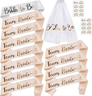Bachelorette Party Supplies 1 Whie Bride to Be and 11 Rosegold Team Bride Sashes Set for Bridal Shower Hen Part Wedding Girls Night -with 1 Pcs Veil and 2 sheets of Tattoos