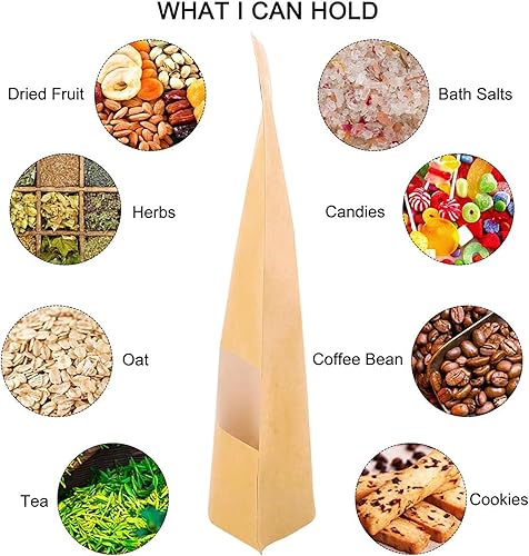 Miniatura 5 de Moretoes 120 bolsas de papel kraft con ventana, bolsas resellables marrones, bolsas de pie de 5.9 x 8.6 pulgadas, bolsas de café, bolsas sellables