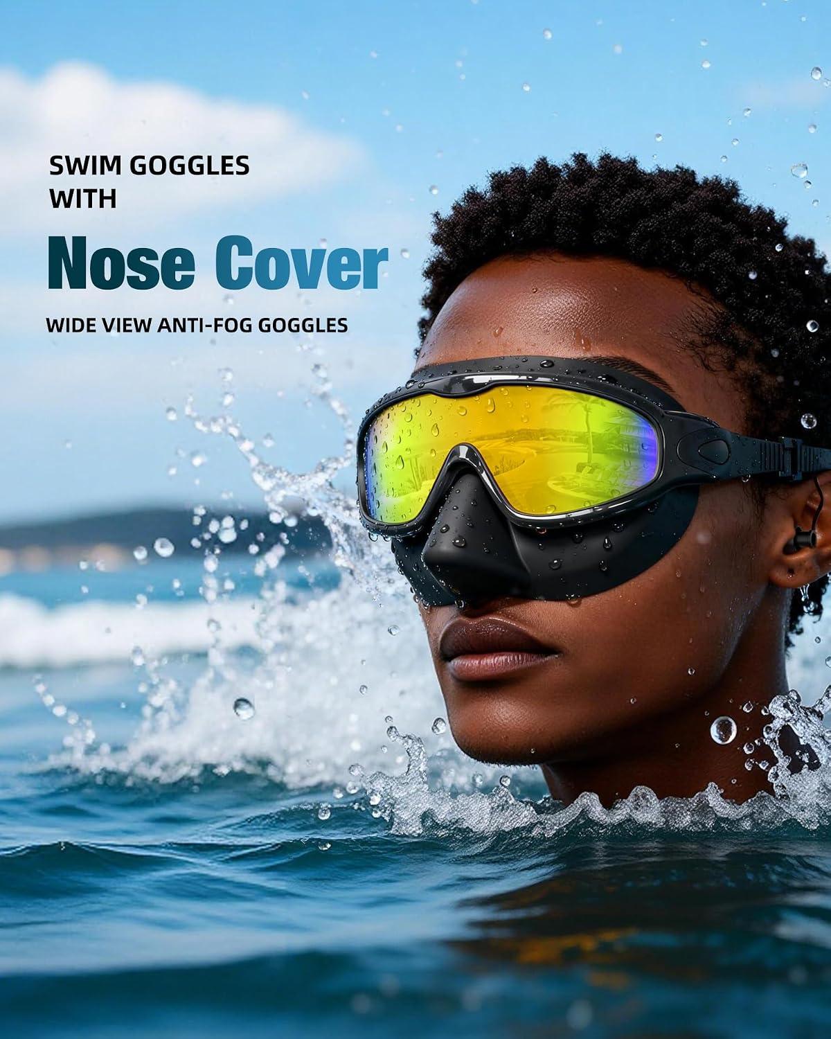 Aegend Swim Goggles with Nose Cover for Adults, 2 Pack Wide View Swimming Goggles Anti-Fog/UV No Leak for Men & Women