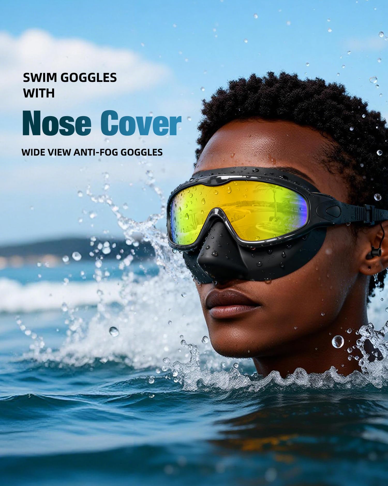 Aegend Gafas de natación con cubierta de nariz para adultos, paquete de 2 gafas de natación de visión amplia, antivaho, UV, sin fugas, para hombres y mujeres