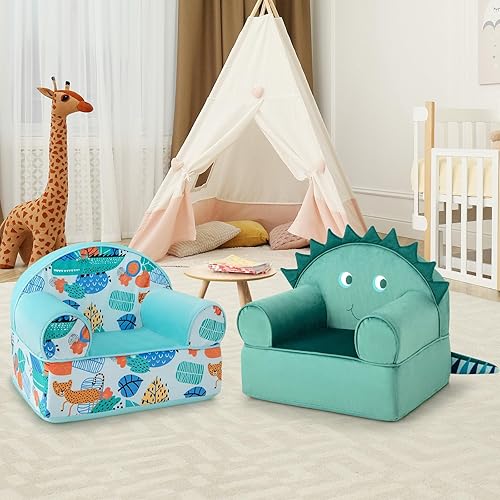 Miniatura 2 de HONEY JOY Sofá para niños pequeños, cómoda silla para niños con bonito patrón, muebles de sala de juegos para niños con funda de terciopelo y espuma