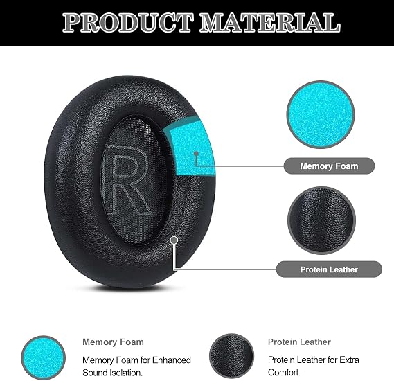Aiivioll for Anker Soundcore Life Q20/Q20i/Q20+/Q20BT Headphones Earpads Cushion Repair Parts with Protein Skin and Memory Foam(Black)