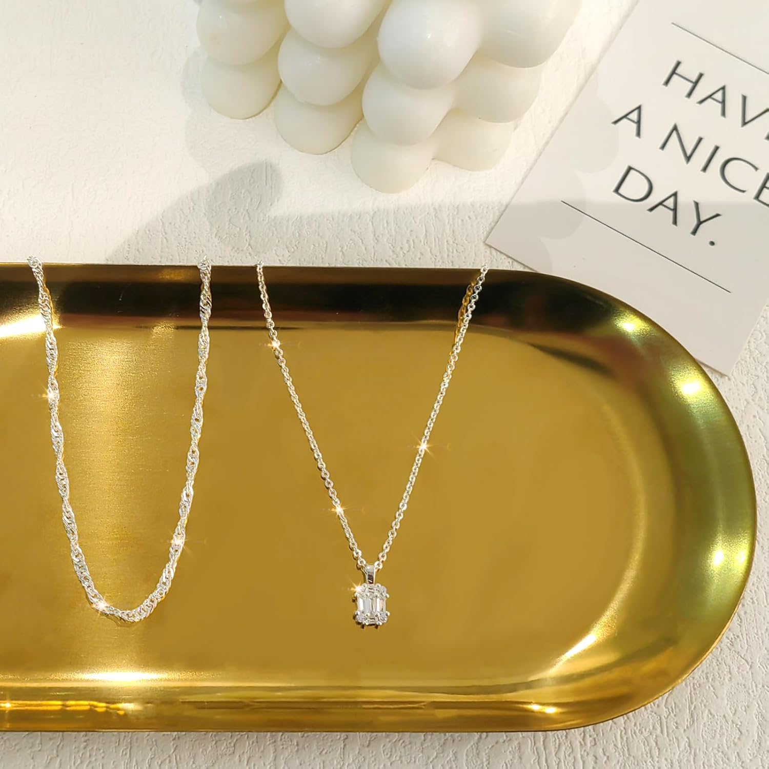 Zeffy Diamond Necklaces for Women, Dainty Gold Necklace 18k Gold Plated Layered Necklaces Simple Gold CZ Diamond Pendant Necklaces for Women Trendy Jewelry Gifts for Girls - Image 2