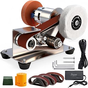 3-in-1 Mini Belt Sander with 20 Sanding Belts, 15 Angle Knife Sharpener and Variable Speed Grinder for Woodworking, Metal Polishing, DIY and Jewelry Making