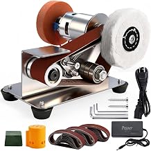 3-in-1 Mini Belt Sander with 20 Sanding Belts, 15 Angle Knife Sharpener and Variable Speed Grinder for Woodworking, Metal Polishing, DIY and Jewelry Making