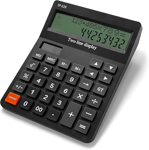 Calculators Desktop, Desk Calculator with Large 2 Line Display, Basic Calculator with Big Button, 4 Function Calculator for Business, Students, Office Supplies (Black)
