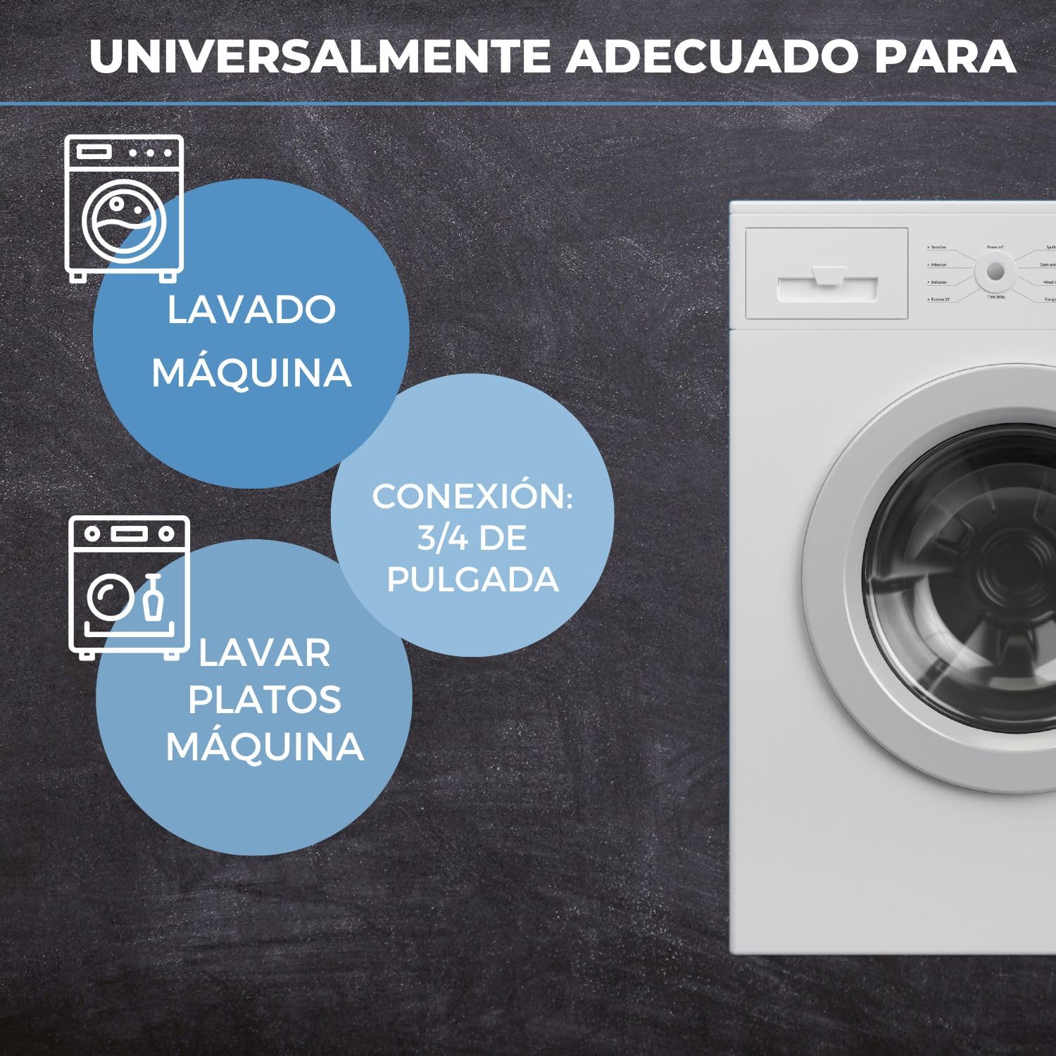 LICHTBLAU manguera de extensión aquastop resistente a doblarse 5m 2982 conexión lavadora lavavajillas I Tubo reforzado 3/4 pulgadas recto/recto junta incluida I Tubo de suministro uso universal | Manguera de entrada para lavadora y lavavajillas, apta para