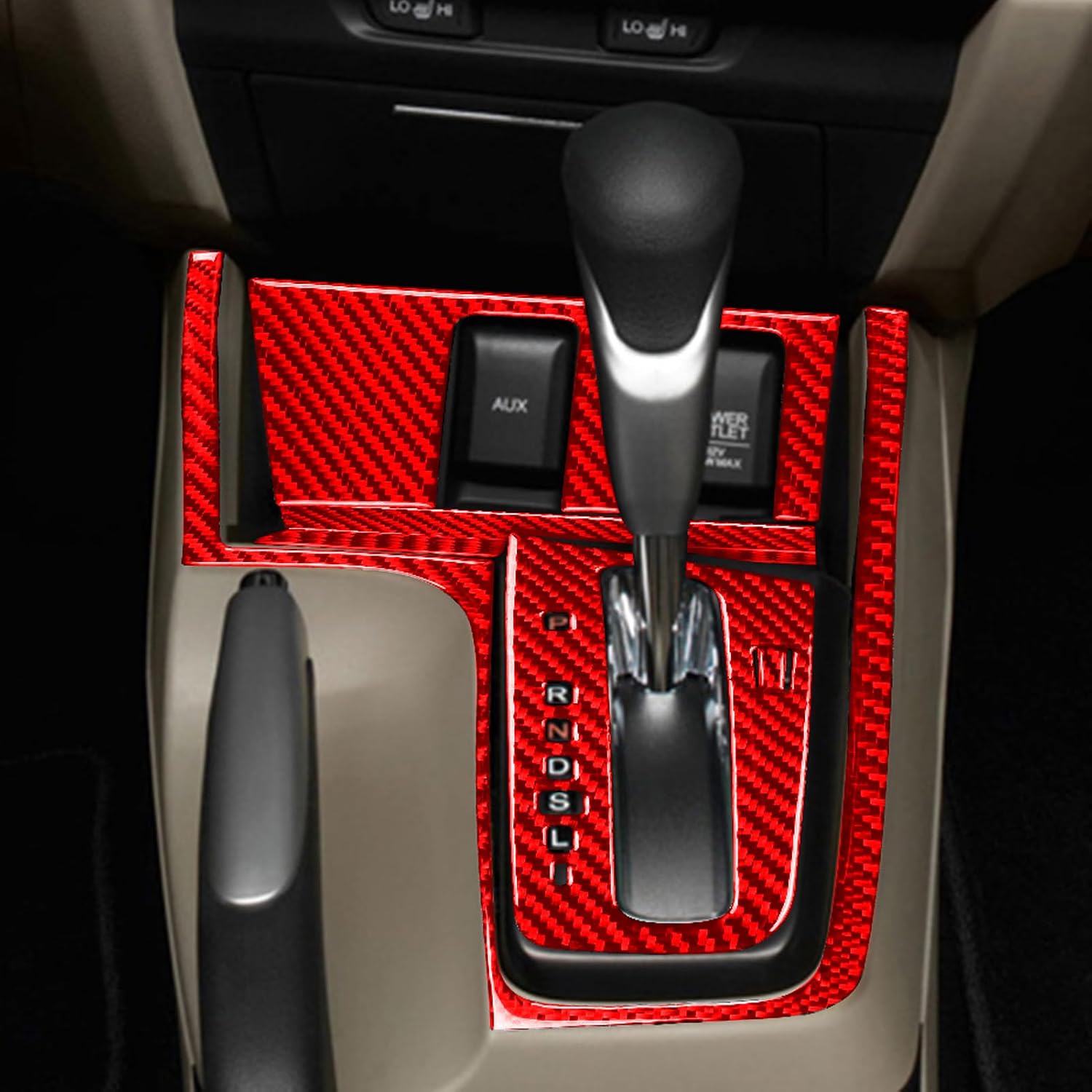 Real Premium 3K Carbon Fiber Decals Center armrest Gear Shift AUX USB Interface KIT Sticker Trim Decoration Cover Compatible with Honda Civic 9 Coupe Sedan 2013 2014 2015 Interior Accessories -A Red