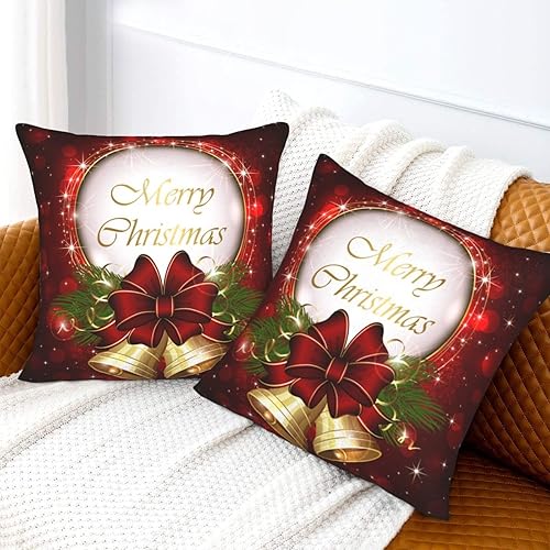 Miniatura 3 de Juego de 2 fundas de almohada decorativas con diseño de campanas de árbol de Navidad de 20 x 20 pulgadas, fundas de almohada decorativas de