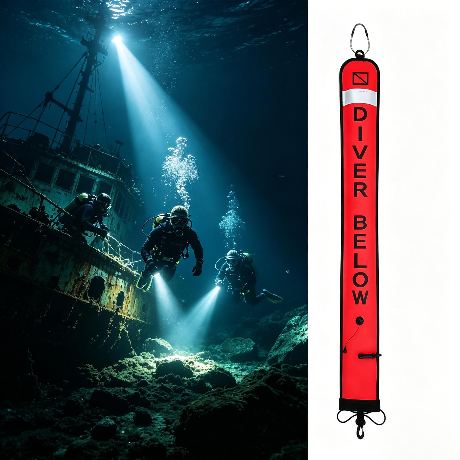 Generisch Marcatore per immersioni a gonfiaggio rapido, panno di nylon antistrappo, boccaglio pieghevole, boa di sicurezza per snorkeling in acque aperte, boa di sicurezza