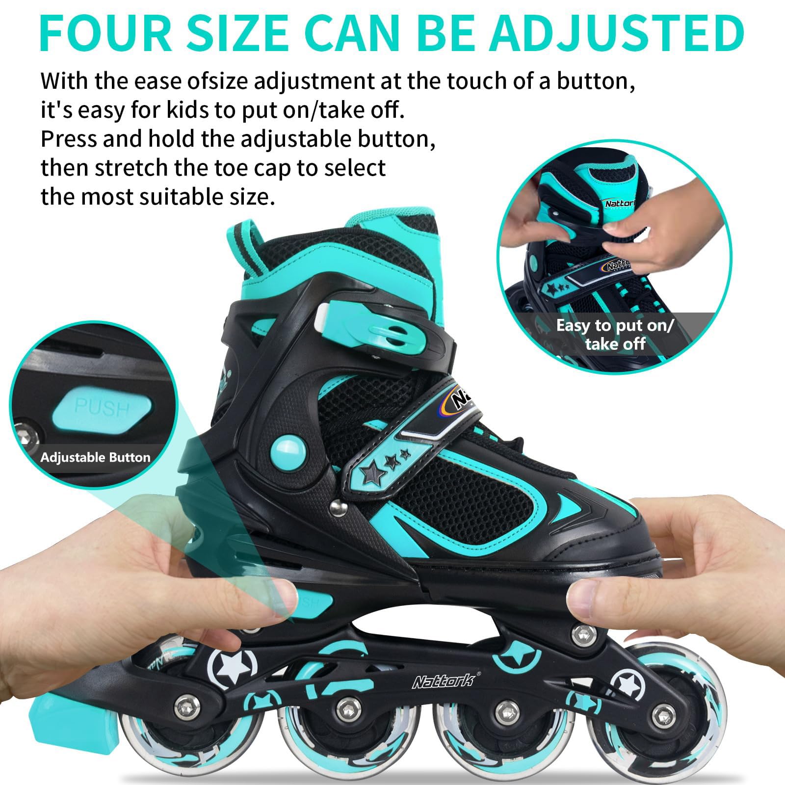 Nattork Patins à roulettes pour enfants avec roue lumineuse, rollers lumineux pour l'extérieur et l'intérieur pour enfants