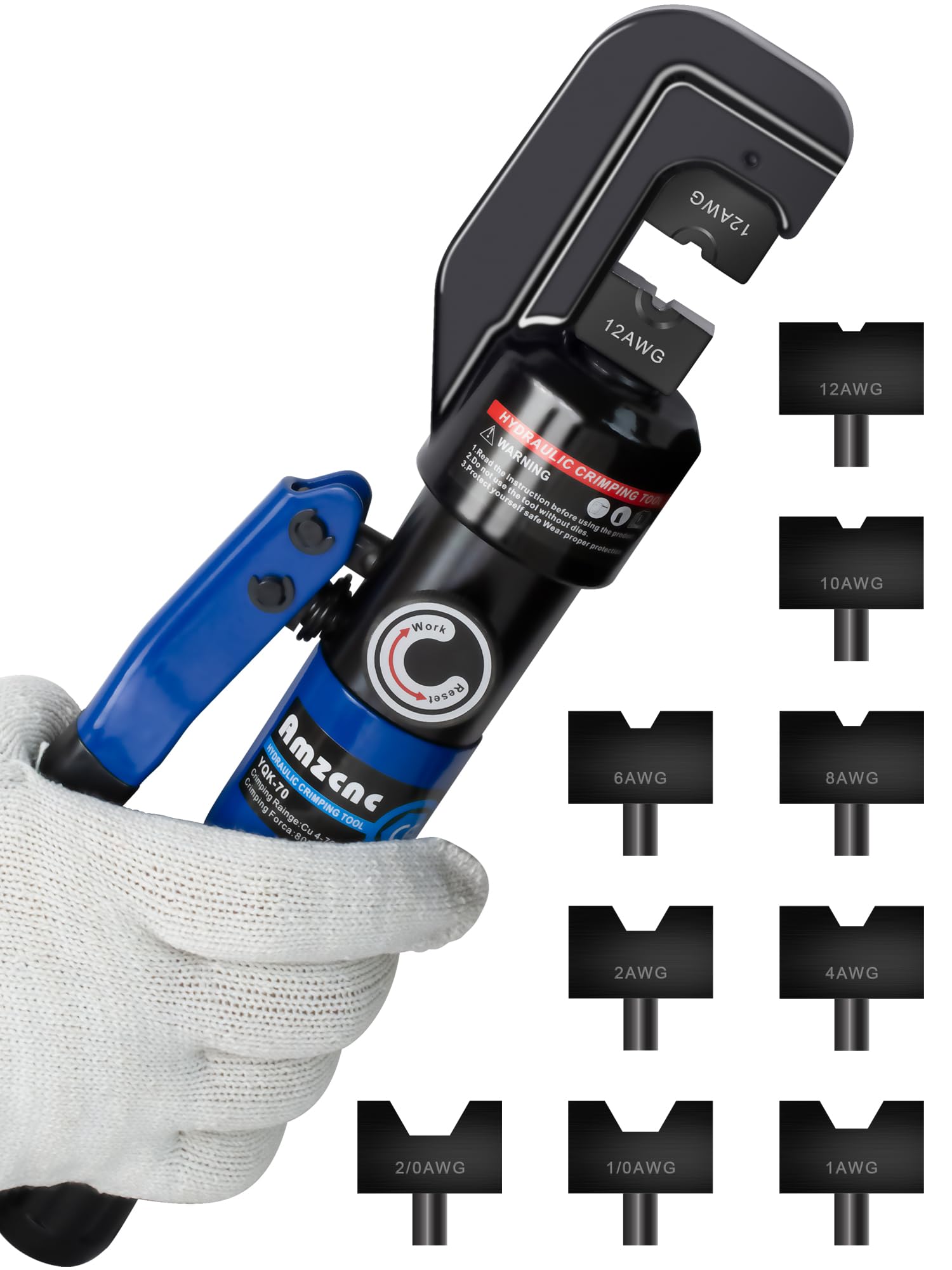 AMZCNC AMZCNC 8 US Ton Hydraulic Cable Lug Crimper Kit - 9 Pairs of American Standard Dies Included, Crimping Range 12 AWG to 2/0 AWG