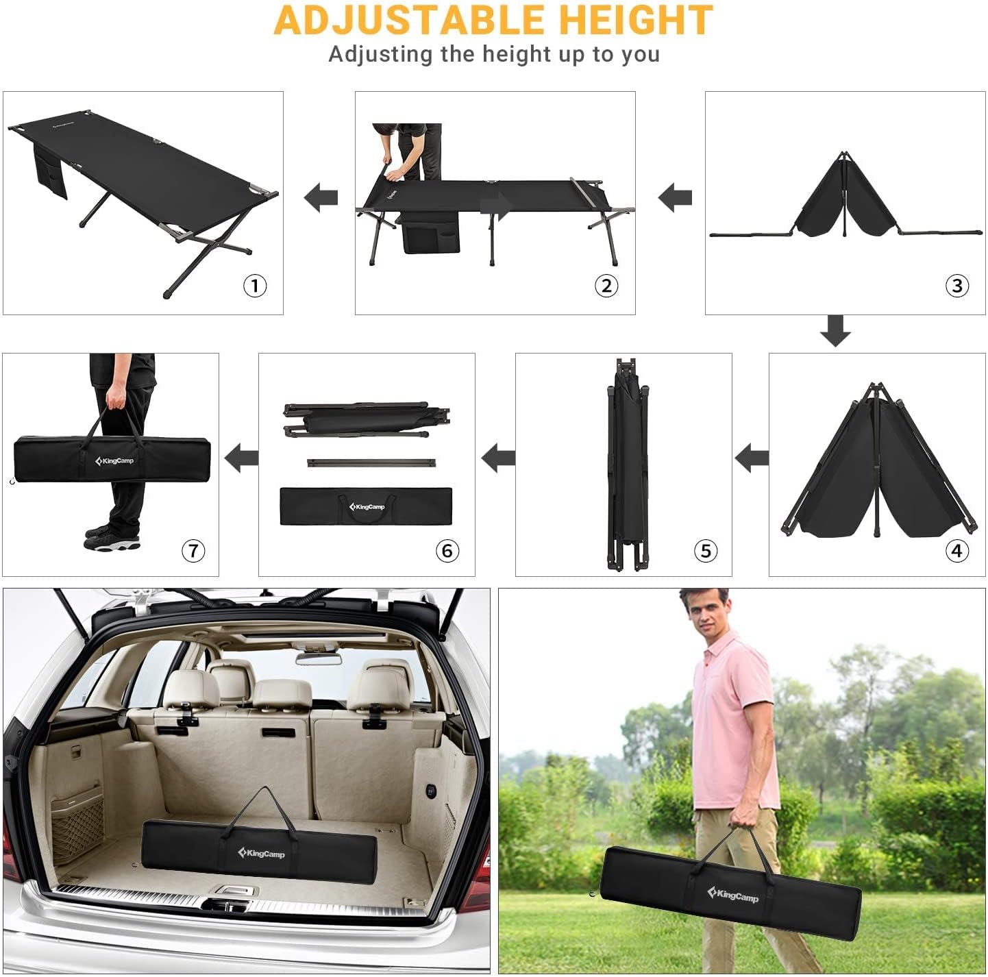 KingCamp Folding Camping Heavy Duty Portable Ultra Lightweight Indoor Outdoor, One Size, Black-cot
