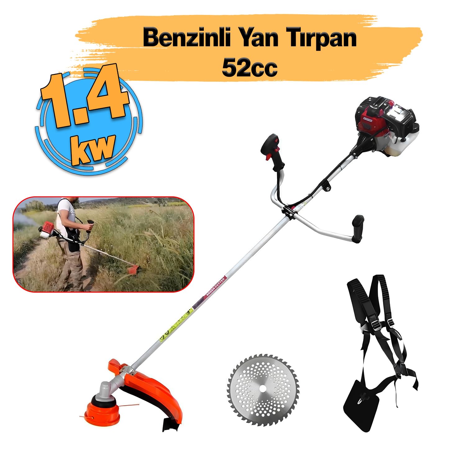 SOLAX CG520 Benzinli Yan Tırpan Çim Biçme Testeresi 1.4 Kw 51.7 cc