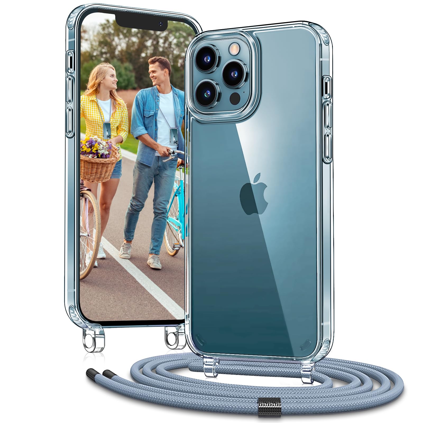 Vaykwo Handykette für Apple iPhone 12 Hülle mit Band und iPhone 12 Pro Hülle mit Band - Necklace Handyhülle - Transparente Case zum Umhängen mit Kameraschutz und Bildschirmschutz - Blau