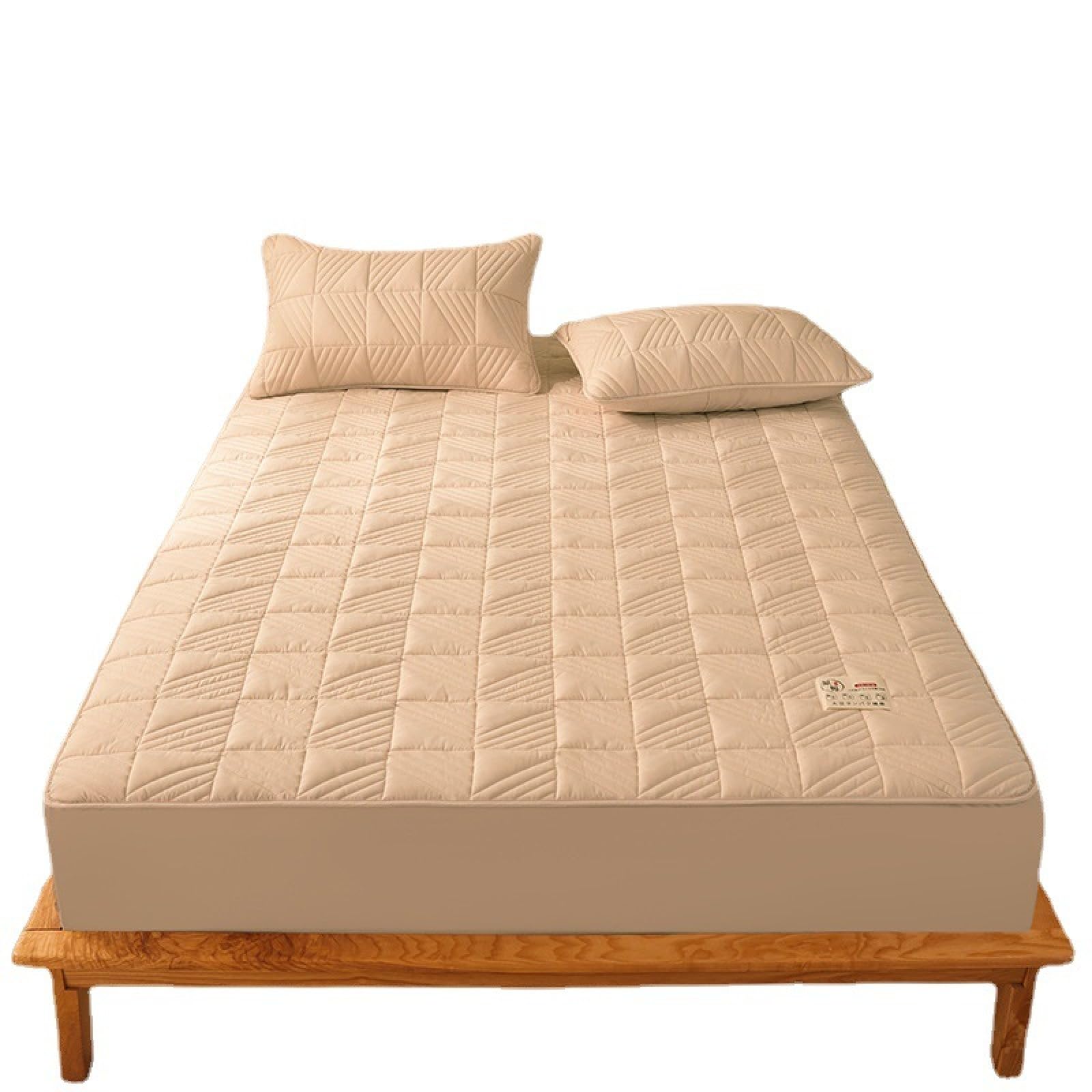 FCLDESHOP Housse de Matelas avec Bande Élastique,Draps matelassés en Pur Coton, protège-Matelas épais antidérapant pour lit Simple, Double, King Size, Kaki, 100 x 200 cm + 30 cm