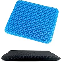 QWORK Gel Seat Cushion, Orthopaedic Gel Cushion, Cool &amp; Breathable &amp; Non-Slip for Car, Office,Wheelchair (Black, 40 x 35 x 3.2 cm)