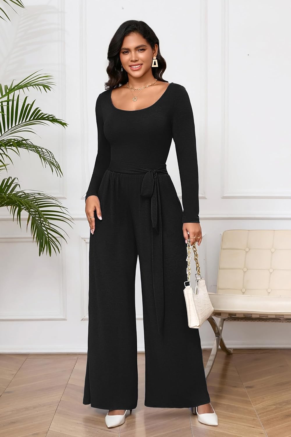 CLOCOR Womens 2 Piece Outfits Sweatsuits - Tracksuit Set Long Sleeve Crop Top & Drawstring Wide Leg Pants with Pockets - Image 6