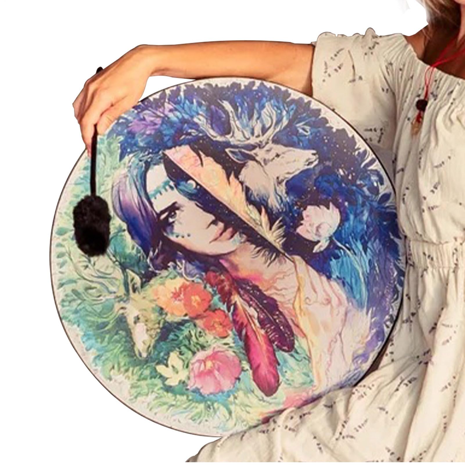 Schamanische Drum - Handgemachte Stammperkussion, ethnisches sibirisches Instrument, dekorativer ritueller Klang | Kreatives modernes Design Innovative Schamanen-Trommel Für Meditationszeremonie