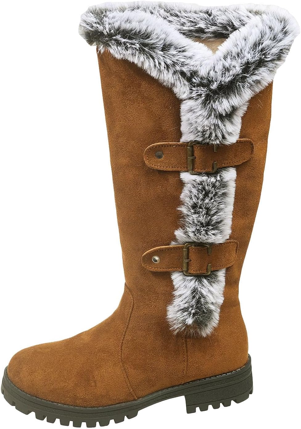 Women's Mid Calf Snow Boots with Plush Cuff Round Toe Slip on Buckle Strap Booties Non Slip Lug Sole Chunky Block Heel Waterproof Comfort Winter Boots - Image 8