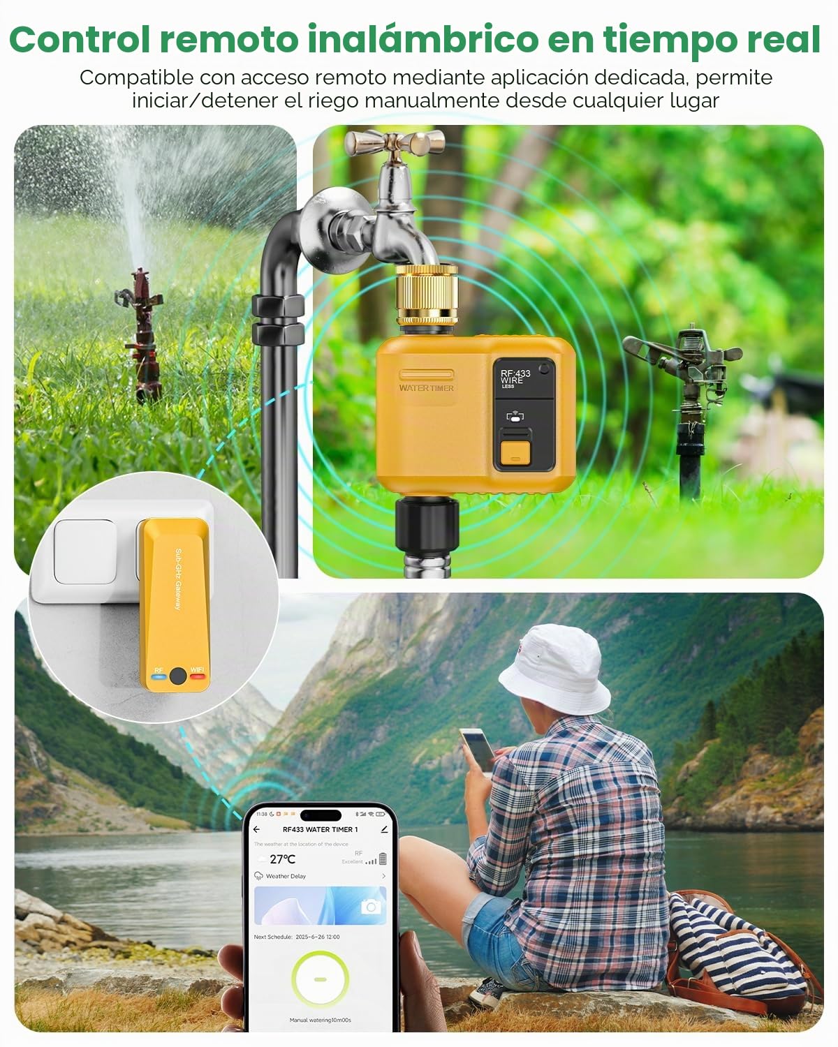 Ordenador de riego Inteligente WiFi con 1 Zona de Salida y 5 programas de riego con retardo de Lluvia/riego automático, Ideal para Invernadero y jardín