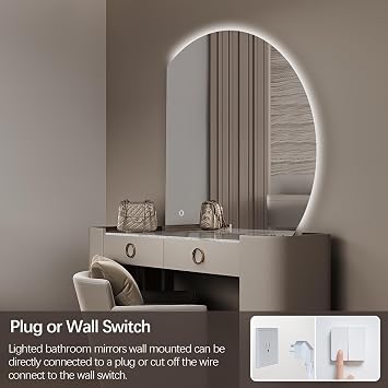 Niccy Half Moon LED Mirror for Bathroom, 28 Semi Backlit Frameless Makeup Mirror with Light, Anti-Fog, Shatter-Proof, 3 Colors, Smart Vanity Mirror