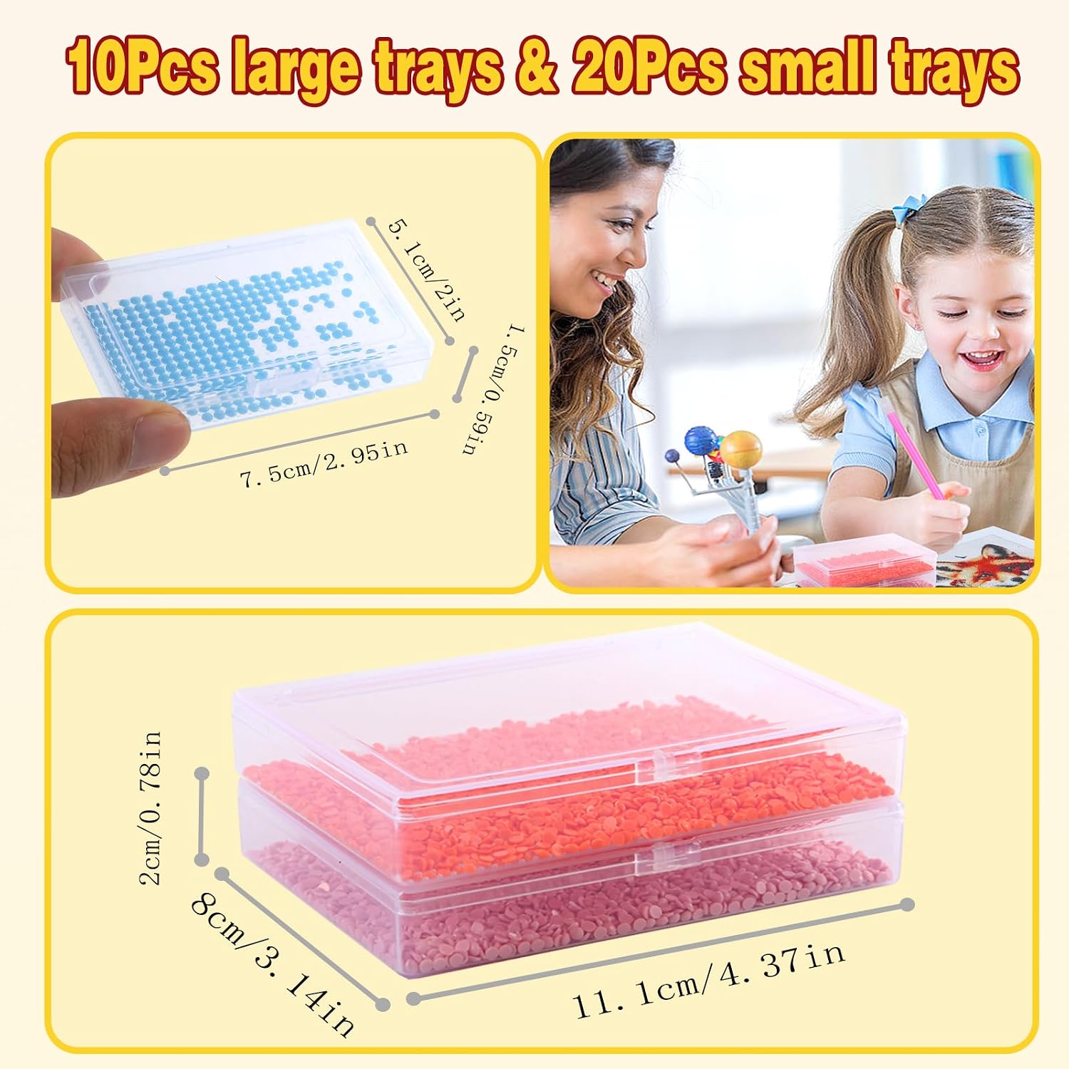 10Pcs Large and 20Pcs Small Trays with Lids Diamond Painting Storage Containers Trays, Diamond Painting Accessories, Box Package, Convex Point Bottom Design for Efficient Crafting
