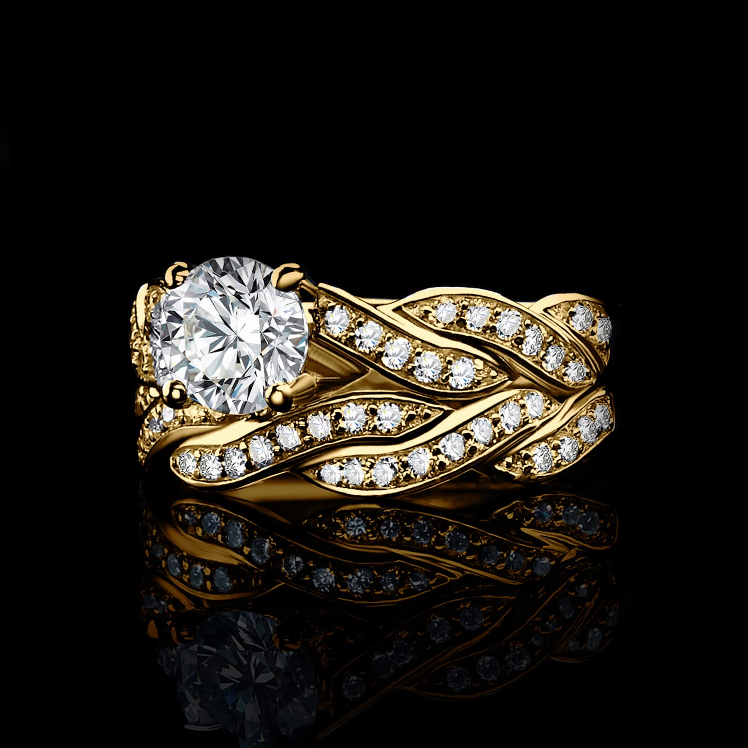 JewelryPalace Infinito Anillo Mujer Compromiso 14K Oro Rosa/Plata, Solitario 1.3ct Circonita Redondo, Banda Boda Joyas Novia
