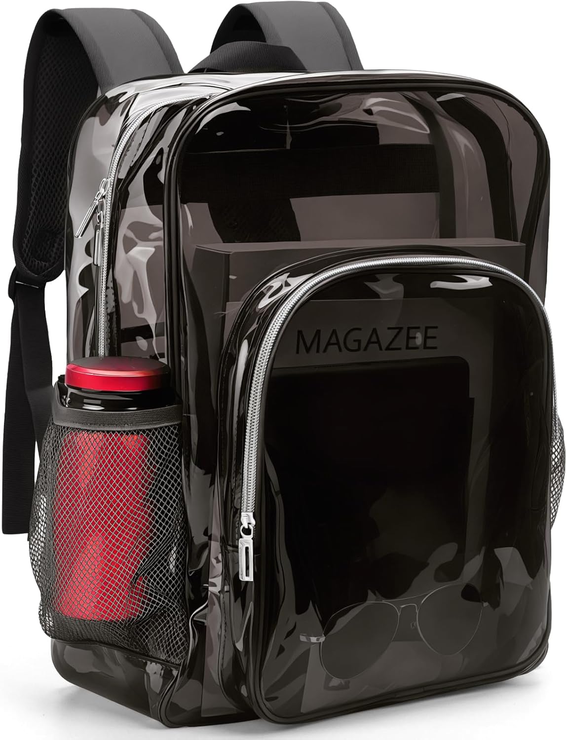 Clear Backpack School Bag Stadium Approved Heavy Duty Large PVC Laptop Transparent Backpack See Through for Sports, Work, Stadium, Security, Travel, College - H18''xW14''xD8“