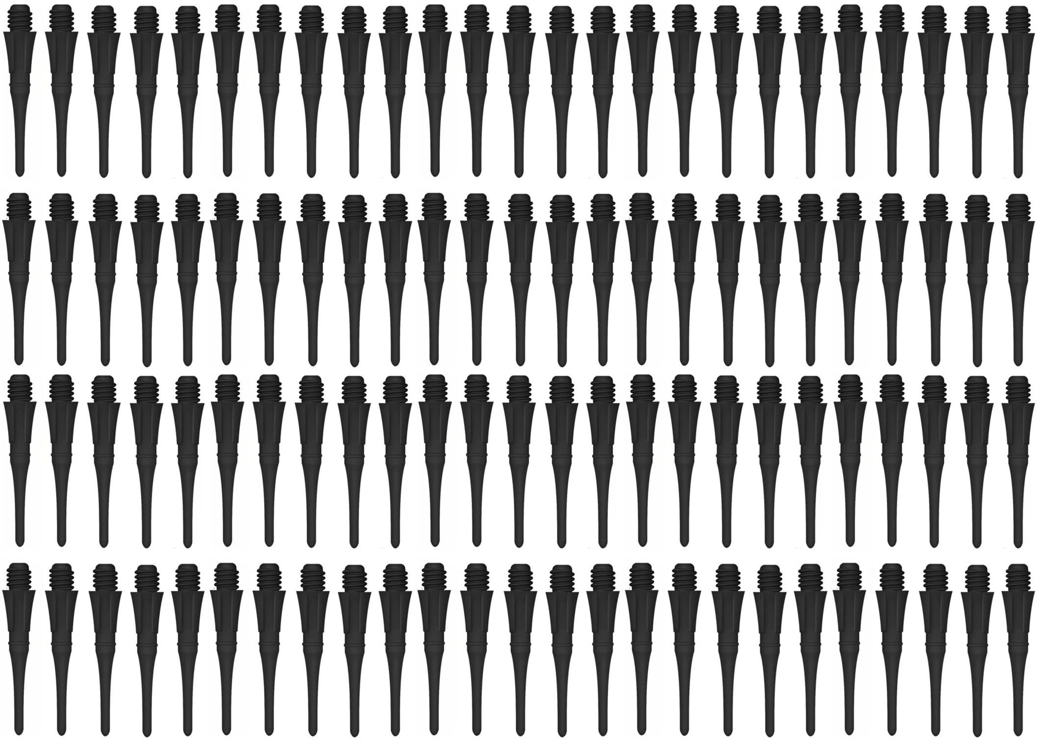 Dartfellas Spare Soft Tips, Durable Replacement Plastic 2BA Dart Points, (Pack of 100) (Black)