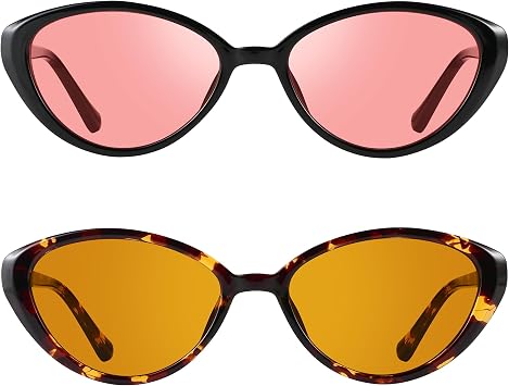 Indoor Fluorescent-41 Pink & Outdoor Fluorescent-60 Brown Tinted Blue Light Blocking Glasses Cat Eye Migraine Light Sensitivity Computer Glasses Photophobia Fluorescent LED Glare Women AB3307