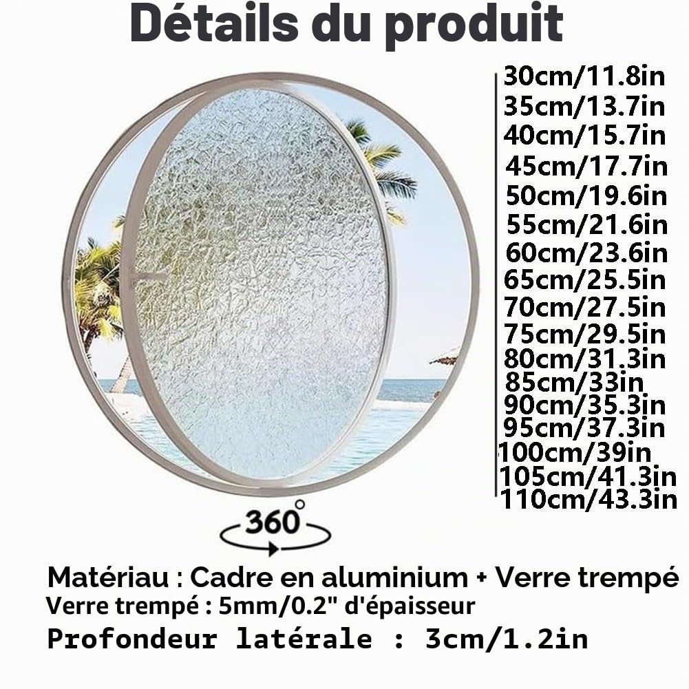 Fenêtre Ronde rotative en Alliage d'aluminium, hublot Mural en Verre trempé avec poignée, fenêtre à battant décorative pour Cuisine et Maison, Blanc 3,55 cm/21,6 po