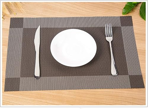 Axgo Manteles individuales del aislamiento térmico de la cocina del restaurante del PVC de la textura de 4 piezas, esteras de mesa de comedor, marrón